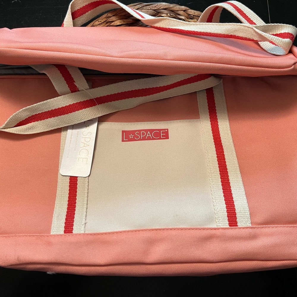 New! L*SPACE Coastal Cooler - Pink with red & white straps